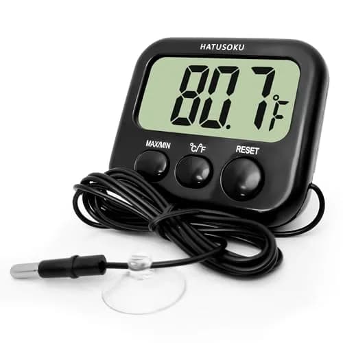 HATUSOKU Digital Thermometer with External Sensor, Magnet, Suction Cup, Water, Refrigerator & Aquarium Use (Black) | Large LCD Display thumbnail 1