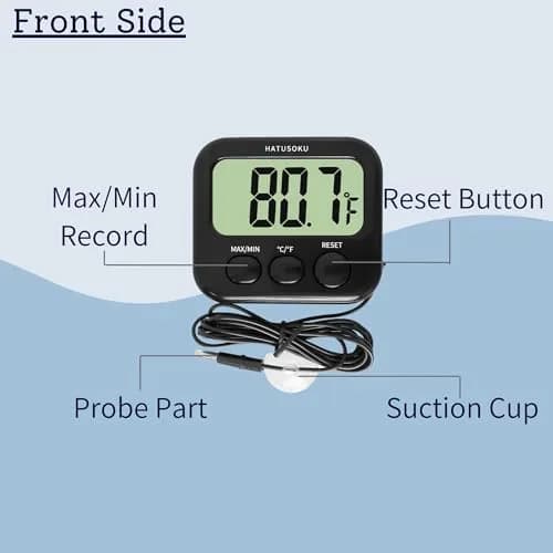 HATUSOKU Digital Thermometer with External Sensor, Magnet, Suction Cup, Water, Refrigerator & Aquarium Use (Black) | Large LCD Display thumbnail 5
