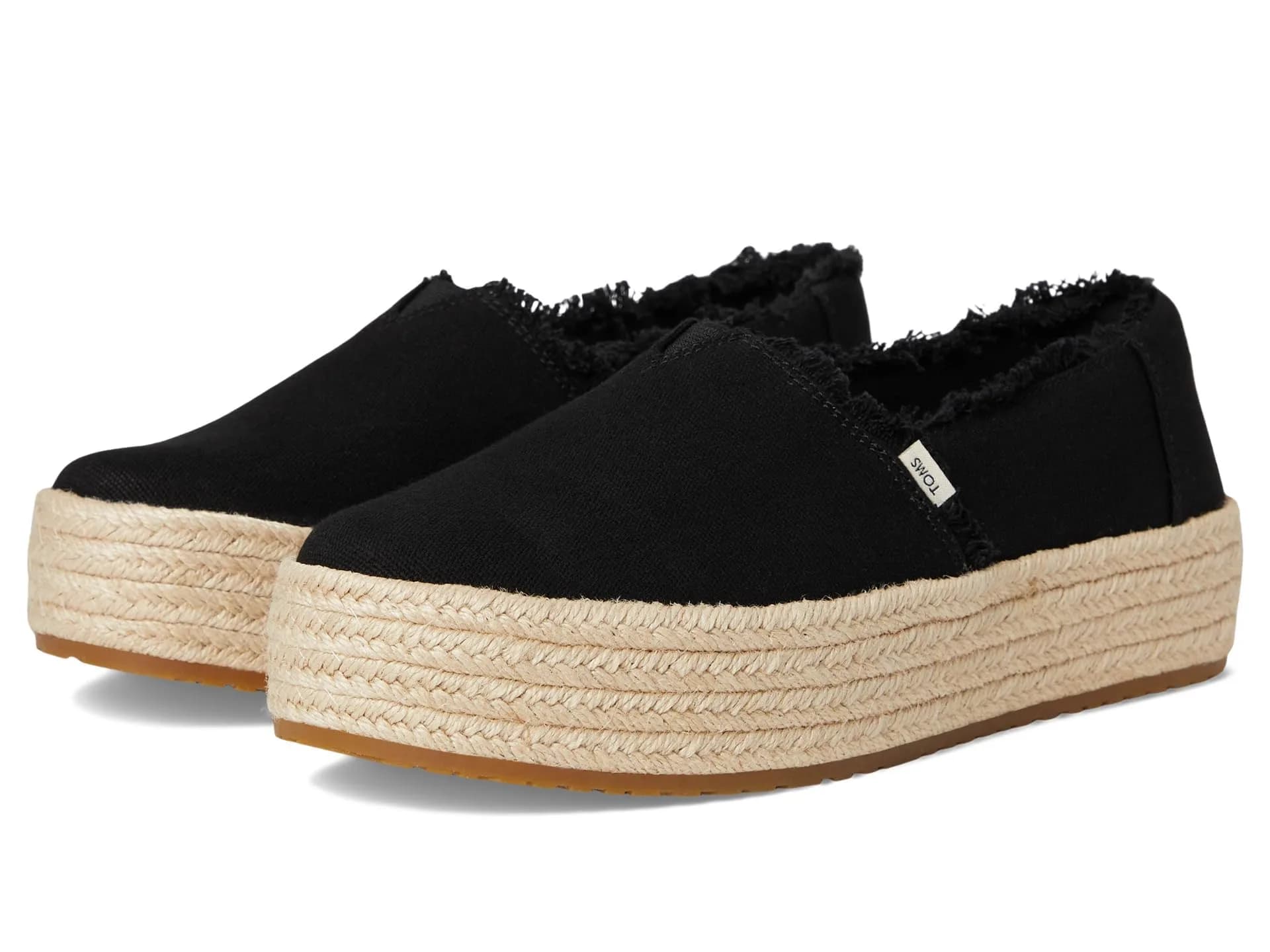 TOMS Women's Valencia Platform Espadrille 6.5 | All-Day Comfort & Style — Black Canvas/Fray / 8