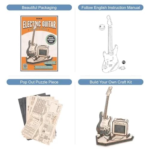 ROKR 3D Puzzles for Adults Wooden Craft Kits Musical Instrument Model Kit Collectibles Home Desk Room Decor (Electric Guitar) | 140 pcs, 6.6x4x8.6 inch thumbnail 4