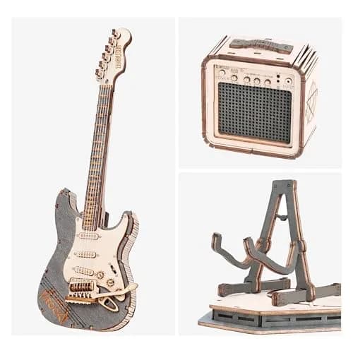 ROKR 3D Puzzles for Adults Wooden Craft Kits Musical Instrument Model Kit Collectibles Home Desk Room Decor (Electric Guitar) | 140 pcs, 6.6x4x8.6 inch thumbnail 3