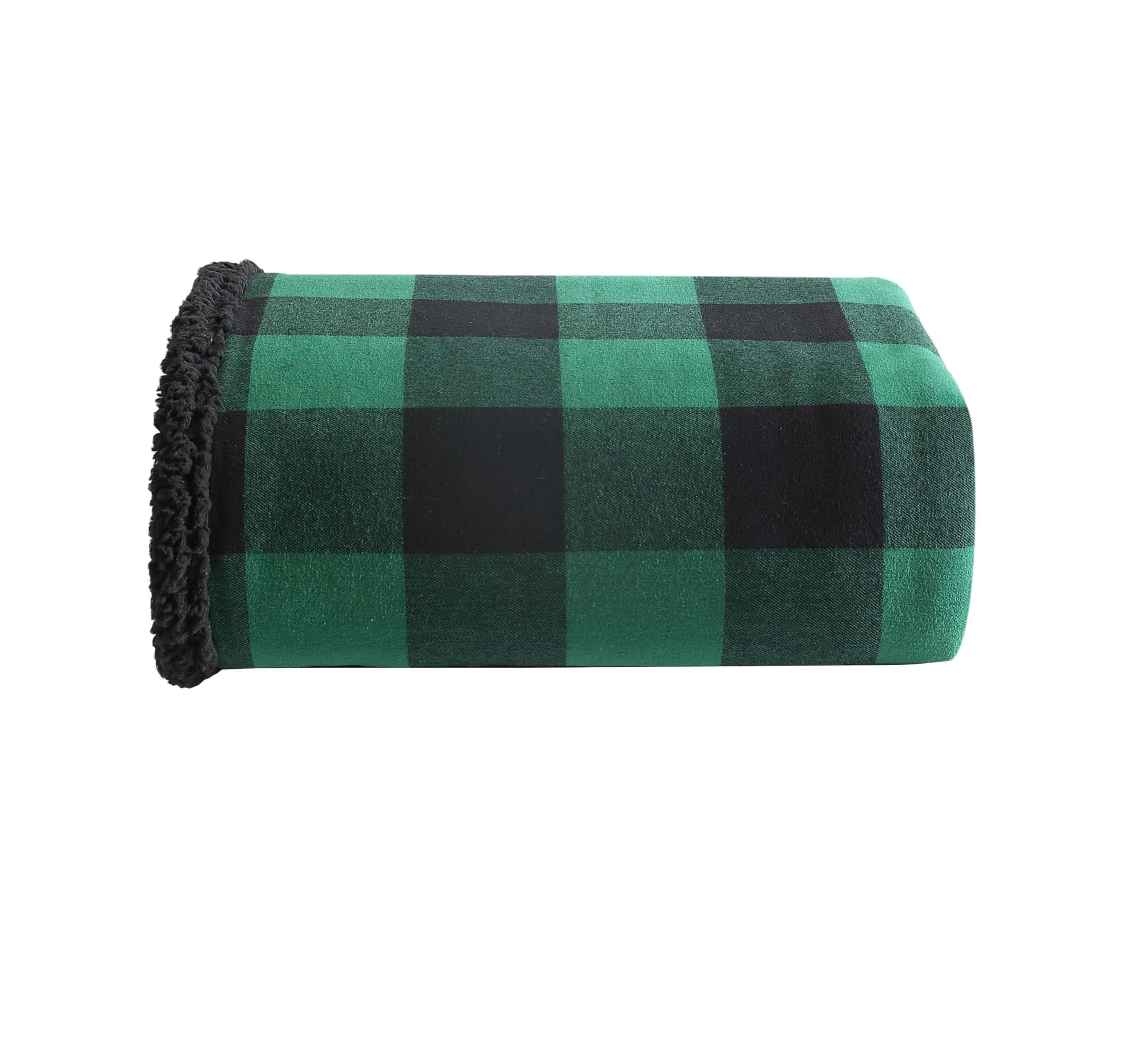 Eddie Bauer Brushed Fleece & Plush Sherpa Throw Blanket 127cm x 152cm (50" x 60") | Cozy Cabin Plaid Beige for Couch & Bed — Cabin Plaid Green / Throw