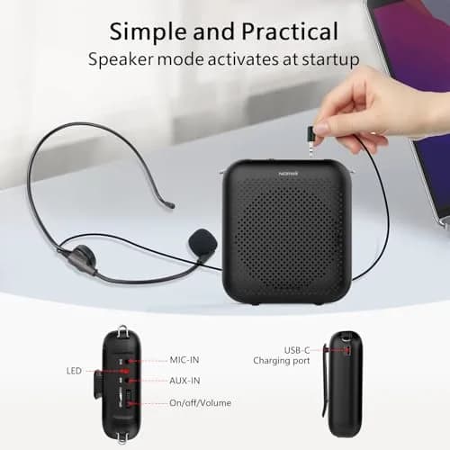 Norwii Portable Voice Amplifier with Wired Microphone Headset - 10W, 4000mAh, 30-Hour Battery | Loud & Clear Sound for Teachers thumbnail 7