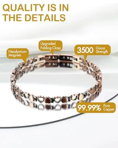 Feraco 99.99% Pure Copper Magnetic Ankle Bracelet for Women | Heart Shape, 28.9cm (11.38") thumbnail 7