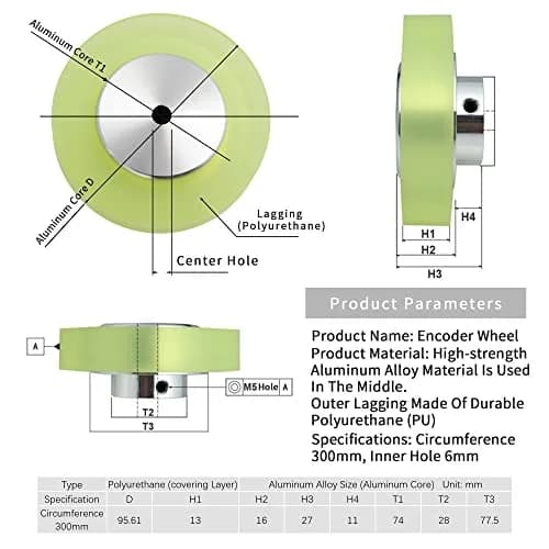 KOKISO OVW Rotary Encoder Wheel, Polyurethane Rubber Wheel 300mm (11.81 inch) Hole Diameter 6mm (0.24 inch) | Industrial Automation Component thumbnail 2