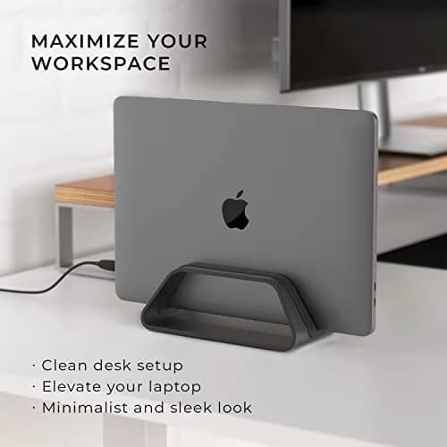 HumanCentric Vertical Laptop Stand for MacBook Pro & Air, Aluminium, Black | Space-Saving Desk Organizer thumbnail 3