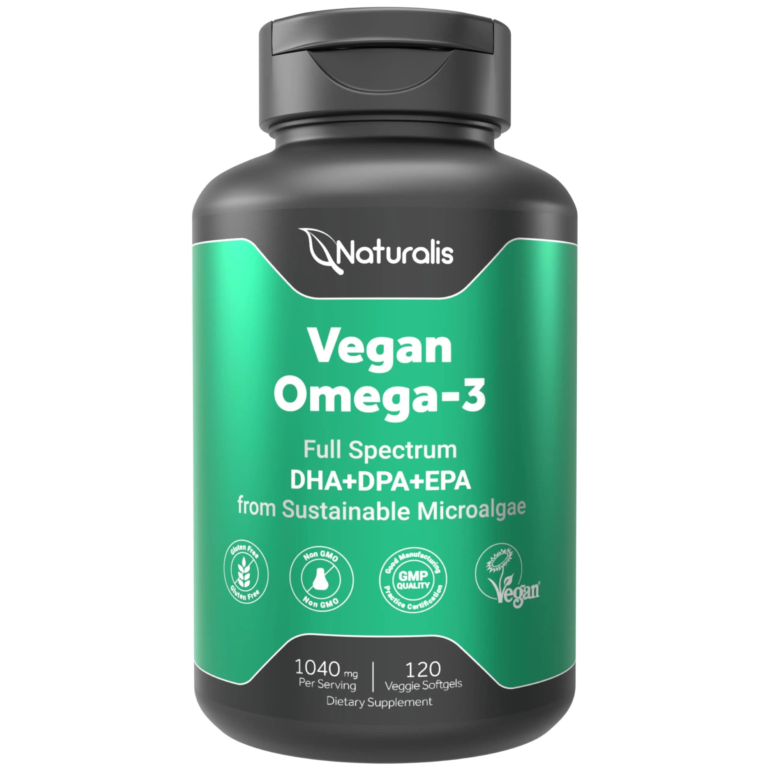 Naturalis Vegan Omega 3 520mg 120 Softgels | Vegan Algal Oil for Heart & Joint Support - main product image