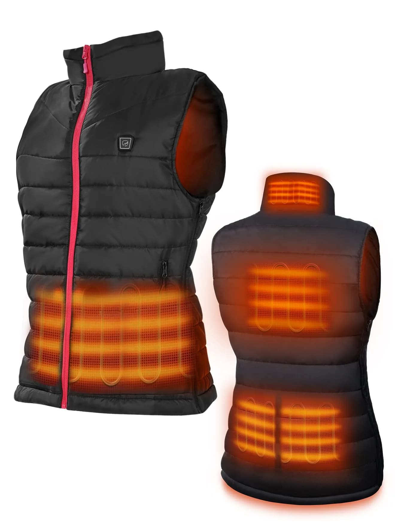 DR.PREPARE Heated Vest XL-XXL (10 Heating Zones) | Adjustable Fit for Indian Winters — Black, Pink Zipper / Small-Medium
