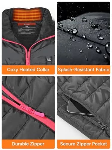 DR.PREPARE Women's Heated Vest Lightweight Heating Vest with 3 Heating Levels & 6 Heating Zones, Adjustable Size, Black (Battery Pack Not Included) thumbnail 8