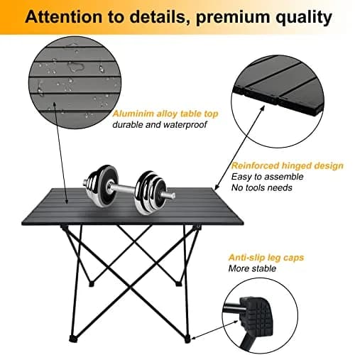 Audoyon Foldable Camping Side Table L Black | Ultralight Aluminum Roll-Up Table with Carry Bag & Storage for Picnic, Hiking, Beach (18x27x18 inches) thumbnail 2