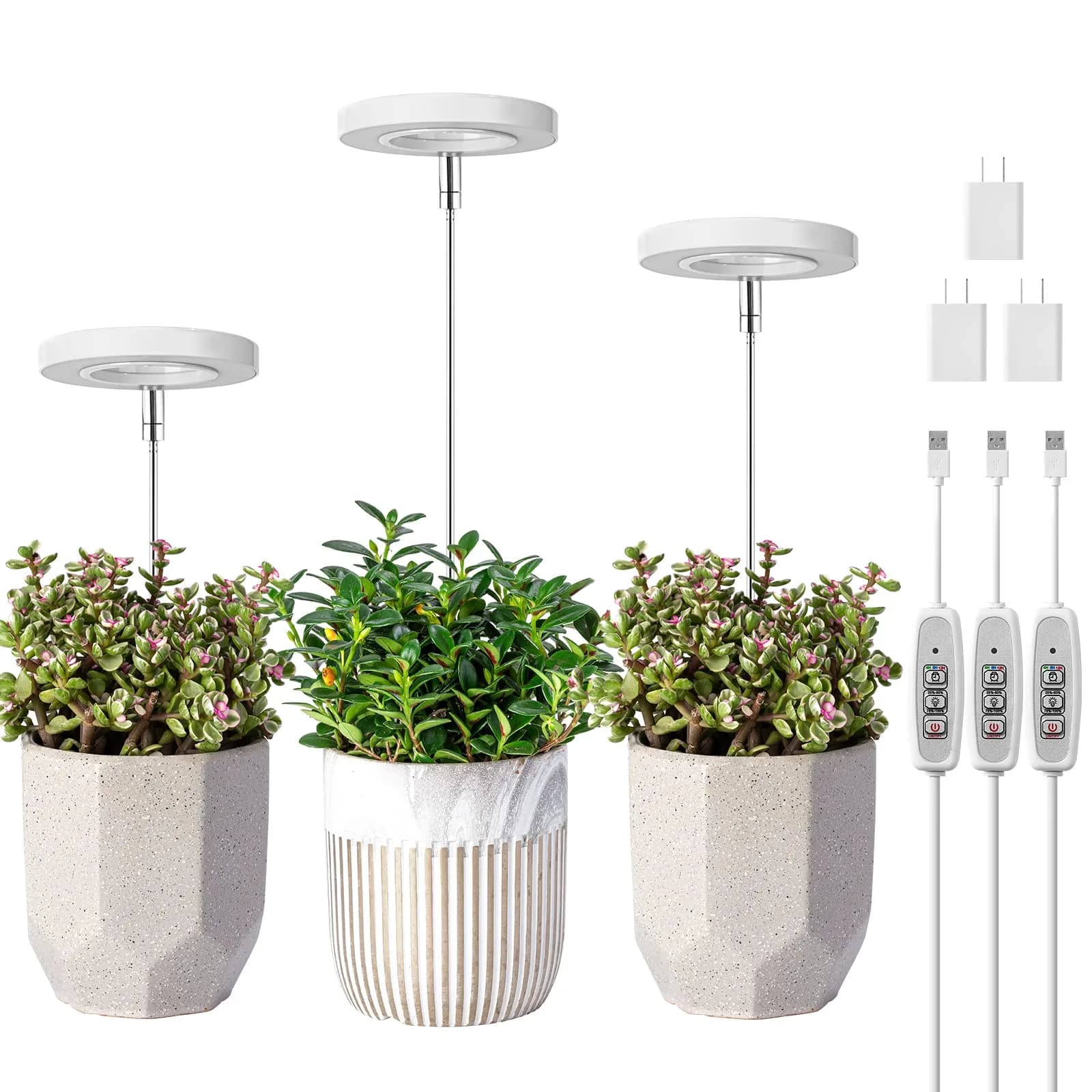 LORDEM Full Spectrum LED Grow Light, 72 LEDs, 4 Brightness Settings | Supports Indoor Plant Growth — White-3.54in