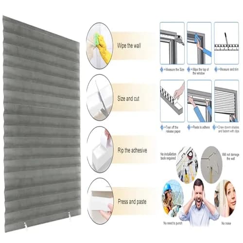 Jlong Cordless Blackout Blinds No Drill Temporary Pleated Paper Shades 60cm (23.6"W x 59"H) thumbnail 4