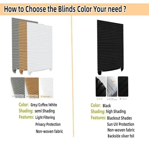 Jlong Cordless Blackout Blinds No Drill Temporary Pleated Paper Shades 60cm (23.6"W x 59"H) thumbnail 5