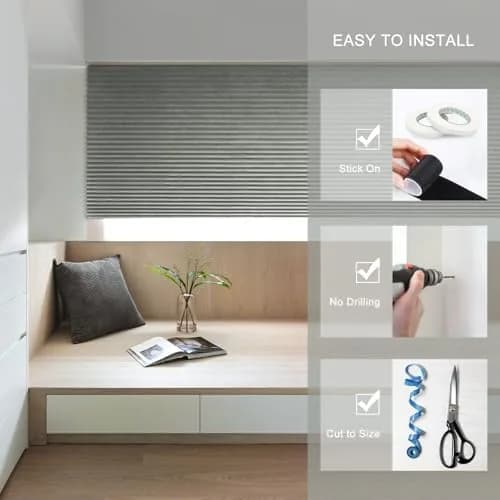 Jlong Cordless Blackout Blinds No Drill Temporary Pleated Paper Shades 60cm (23.6"W x 59"H) thumbnail 6