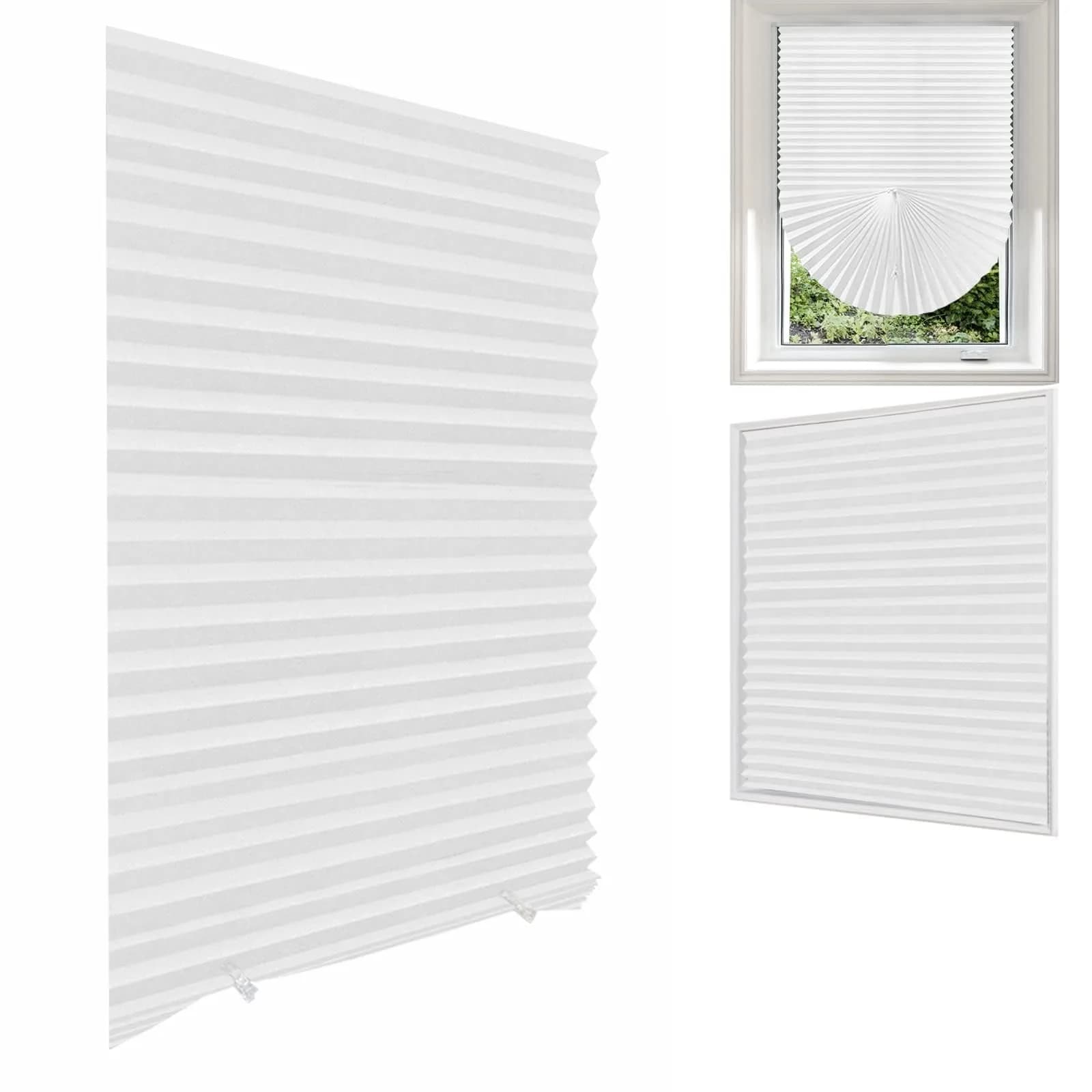 Jlong Cordless Blackout Window Shades 23.6"W x 59"H | Easy No Drill Installation for Bedroom & Kitchen — White-semi Shading / 35.4"W x 59"H