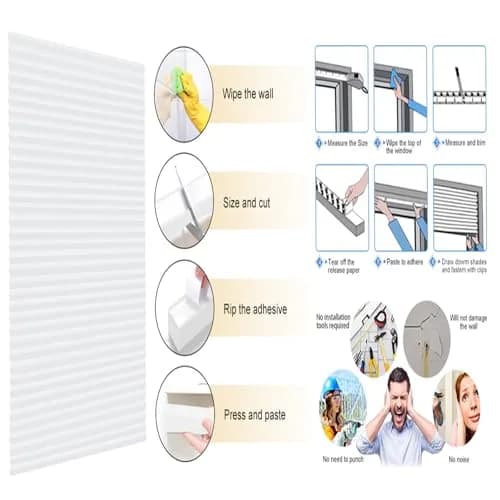 Jlong Cordless No Drill Stick-On Window Temporary Pleated Paper Shades 35.4cm (13.9") W x 149.9cm (59") H | Easy Install Light Filtering thumbnail 4
