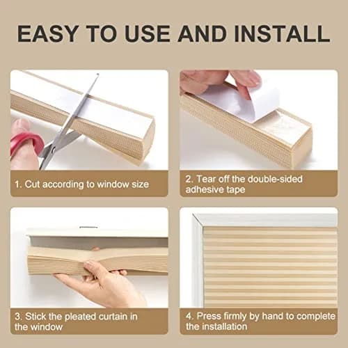 Jlong Cordless No-Drill Pleated Paper Shades 59"H x 23.6"W (150cm x 60cm) | Temporary Light Filtering Window Coverings thumbnail 8