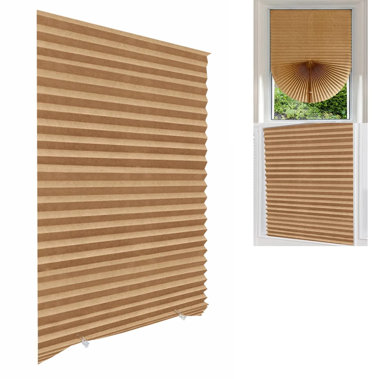 Jlong Cordless No-Drill Pleated Paper Shades 59"H x 23.6"W (150cm x 60cm) | Temporary Light Filtering Window Coverings