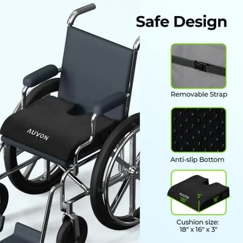 AUVON Memory Foam Wheelchair Seat Cushion 18"x16"x3" for Sciatica & Back Support thumbnail 8