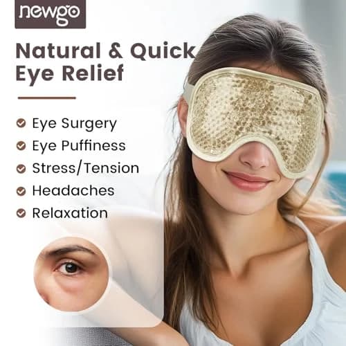 NEWGO Cooling Eye Mask for Puffy Eyes | Reversible Gel Ice Pack for Headaches & Dark Circles - Plush & Plastic, 8.1x3.9 Inch thumbnail 2