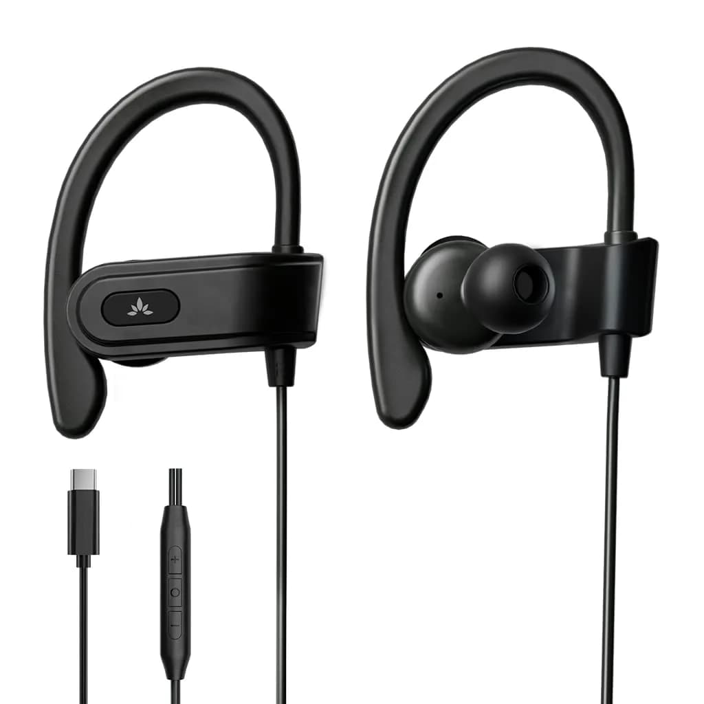 Avantree E171 Wired Earbuds with Microphone & Volume Control | Comfortable Sport Fit, 3.5mm Jack, 12mm Driver (120cm Cable) — Black