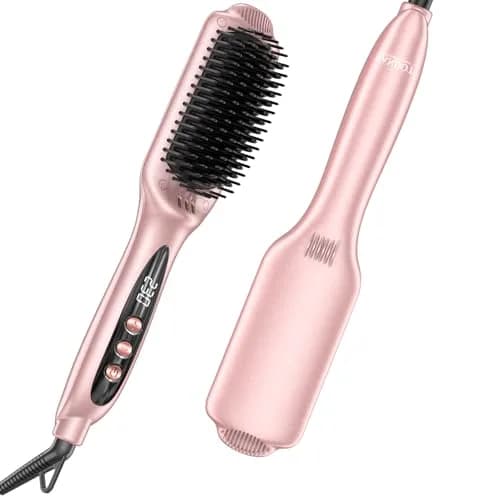 LANDOT Ionic Hair Straightening Brush, Anti-Frizz Ceramic Heated Hot Comb | 12 Heat Settings, Dual Voltage, Auto-Off, Rose Gold thumbnail 8