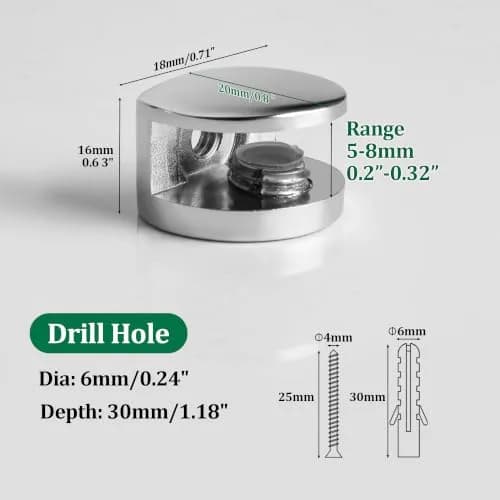 SAYAYO Glass Shelf Brackets Adjustable for 5-8 mm | Durable Zinc Alloy Support thumbnail 3