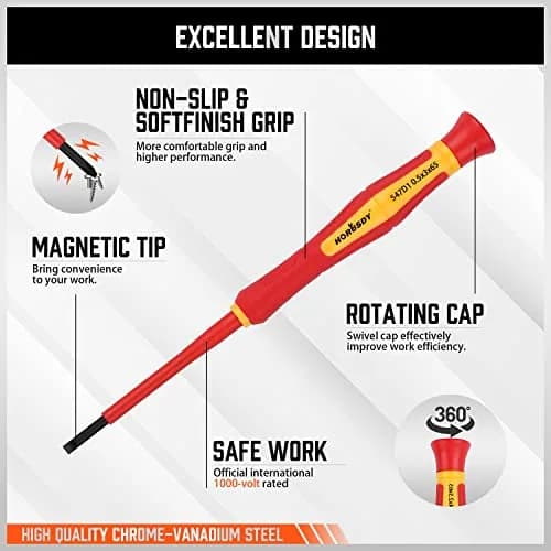 HORUSDY 1000V 6-Piece Mini Insulated Screwdriver Set | Magnetic Tip, Slotted & Phillips, for Electrical & Micro Projects thumbnail 6