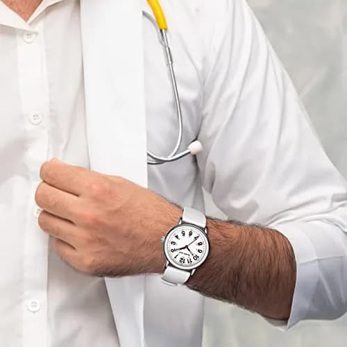 GOLDEN HOUR Waterproof Nurse Watch 38mm White Silicone Band | Easy Read 12/24 Hour Dial, Second Hand, Medical-Style thumbnail 7