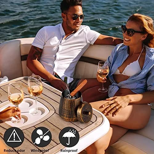 hargtar Outdoor Ashtray with Lid, Bronze Stainless Steel | Windproof & Odorless Tabletop Ashtray thumbnail 5