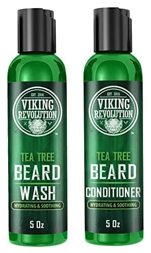 Viking Revolution Beard Wash & Conditioner Set Tea Tree 300ml (10 Fl Oz) | Cleans Softens & Conditions for Healthy Beard Growth thumbnail 1