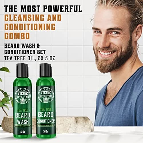 Viking Revolution Beard Wash & Conditioner Set Tea Tree 300ml (10 Fl Oz) | Cleans Softens & Conditions for Healthy Beard Growth thumbnail 4