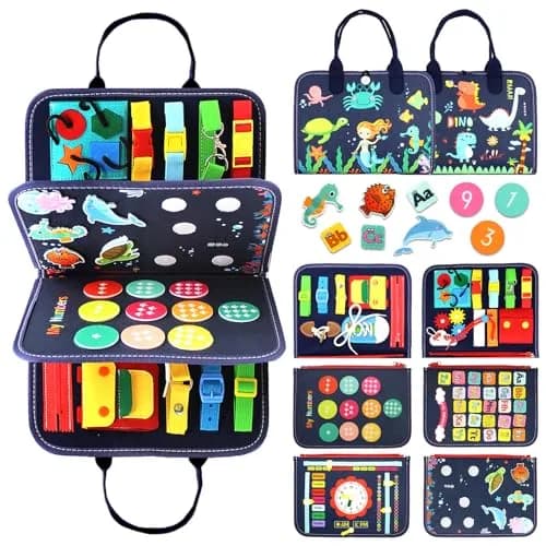 Qizfun Montessori Busy Board & Busy Book for Toddlers – Sensory & Learning Toy | 17.6 x 10 x 1 Inch thumbnail 1