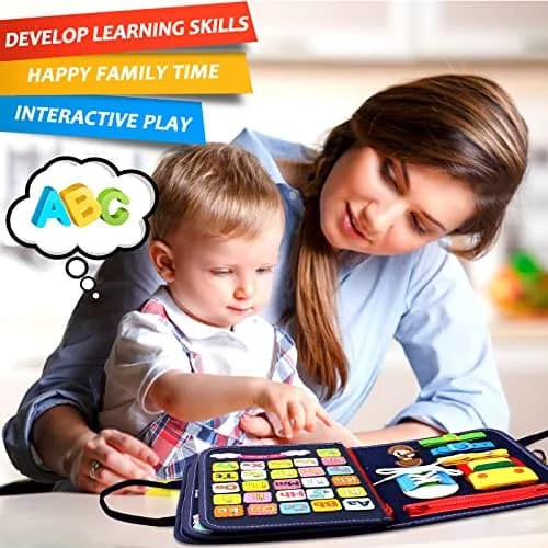 Qizfun Montessori Busy Board & Busy Book for Toddlers – Sensory & Learning Toy | 17.6 x 10 x 1 Inch thumbnail 6