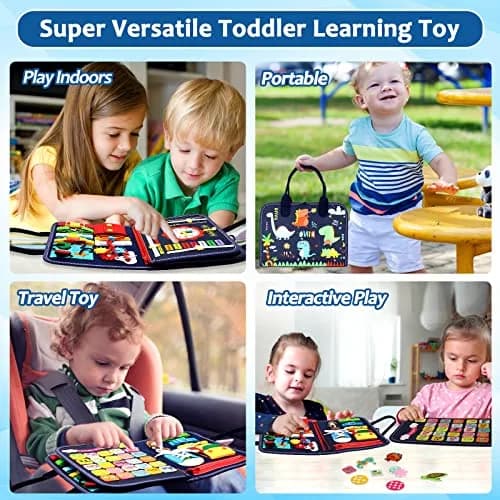 Qizfun Montessori Busy Board & Busy Book for Toddlers – Sensory & Learning Toy | 17.6 x 10 x 1 Inch thumbnail 4