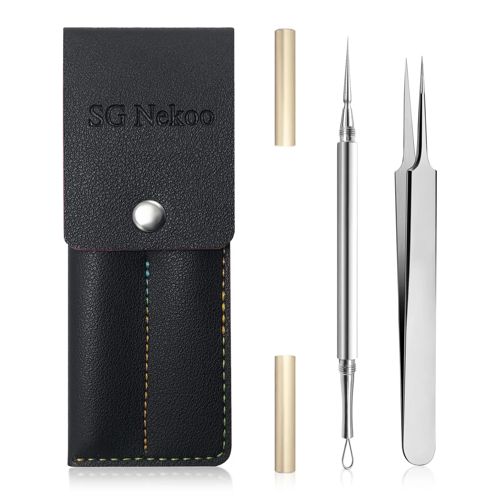 SG Nekoo Professional Milia & Blackhead Removal Tool Kit with Titanium Alloy Needle & Tweezers | Titanium Gold