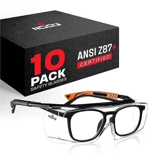 NoCry Safety Glasses Over Eyeglasses with UV Protection & Side Shields | ANSI Z87 Certified, 10-pack thumbnail 1