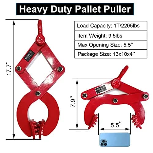 BONOOTH Pallet Puller 2T (4409 lbs) Capacity Heavy Duty Steel Single Scissor Jaw Grabber | Industrial Material Handling Tool thumbnail 3