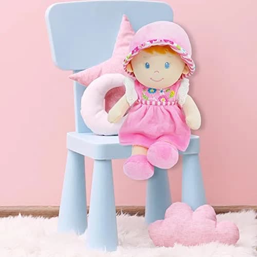 June Garden 12" Soft Dolly Emilia Plush Baby Doll, Pink Dress | Lightweight, cuddly toy for ages 0+ thumbnail 4