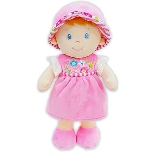 June Garden 12" Soft Dolly Emilia Plush Baby Doll, Pink Dress | Lightweight, cuddly toy for ages 0+ thumbnail 7