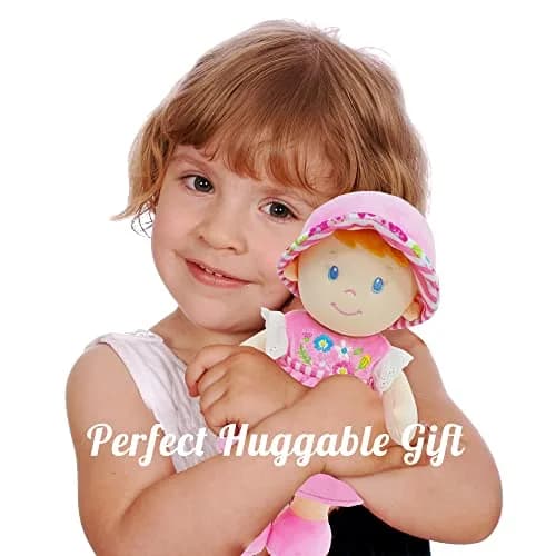 June Garden 12" Soft Dolly Emilia Plush Baby Doll, Pink Dress | Lightweight, cuddly toy for ages 0+ thumbnail 2