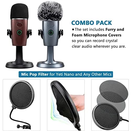 ChromLives 3-Pack Microphone Windscreen & Pop Filter Set for Blue Yeti Nano | Foam, Furry, and Dual-Layer Pop Filter thumbnail 6