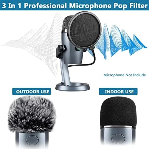 ChromLives 3-Pack Microphone Windscreen & Pop Filter Set for Blue Yeti Nano | Foam, Furry, and Dual-Layer Pop Filter thumbnail 2