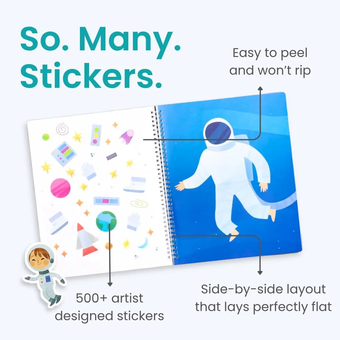 CUPKIN Outer Space Sticker Book for Kids 2-4, 500+ Stickers and 12 Coloring Pages thumbnail 3