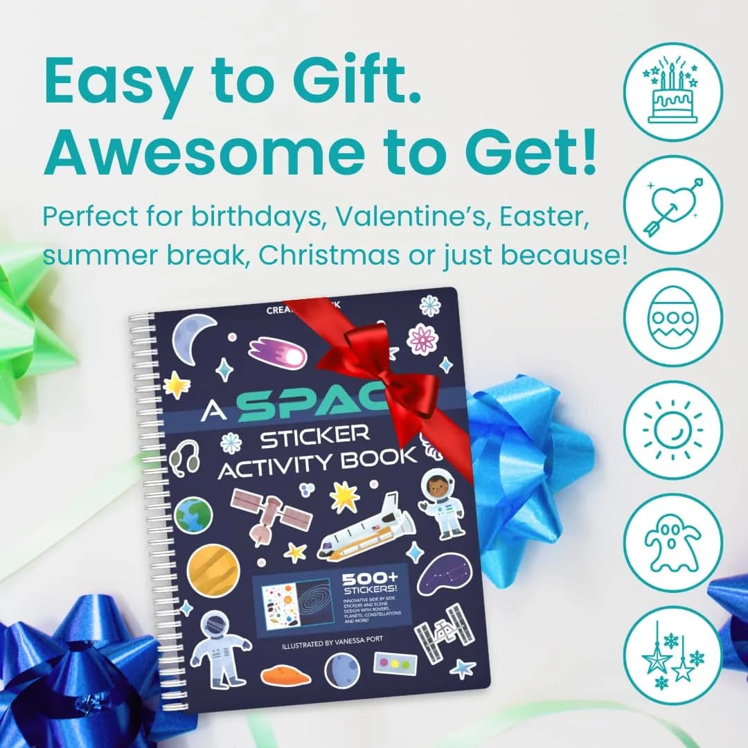 CUPKIN Outer Space Sticker Book for Kids 2-4, 500+ Stickers and 12 Coloring Pages thumbnail 8