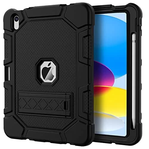 AZZSY Black Rugged Protective Case for iPad 11th/10th Gen 11/10.9 Inch | Built-in Pencil Holder & Kickstand thumbnail 1