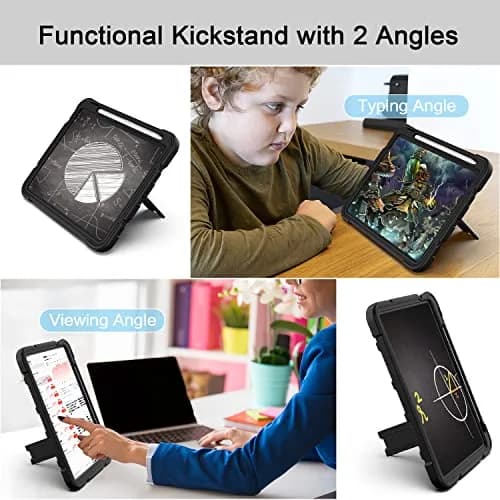 AZZSY Black Rugged Protective Case for iPad 11th/10th Gen 11/10.9 Inch | Built-in Pencil Holder & Kickstand thumbnail 3