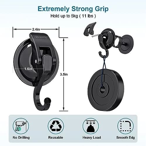iRomic Heavy Duty Vacuum Suction Cup Hooks (2-Pack, Black) | Holds up to 13 lbs thumbnail 3