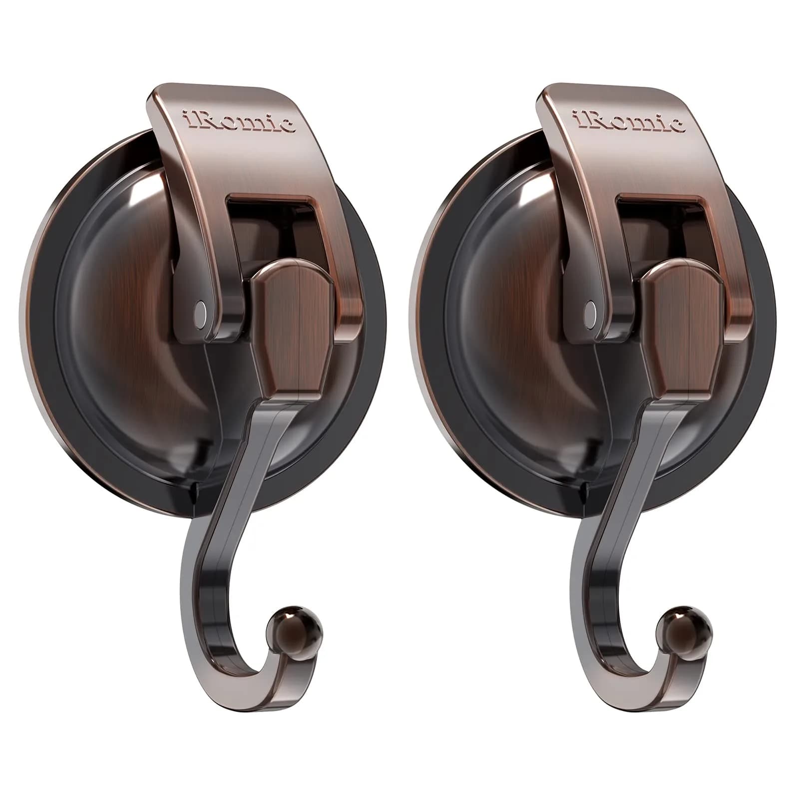 iRomic Heavy Duty Vacuum Suction Cup Hooks (2-Pack, Silver) | Damage-Free Wall Mount Organization — Red Bronze