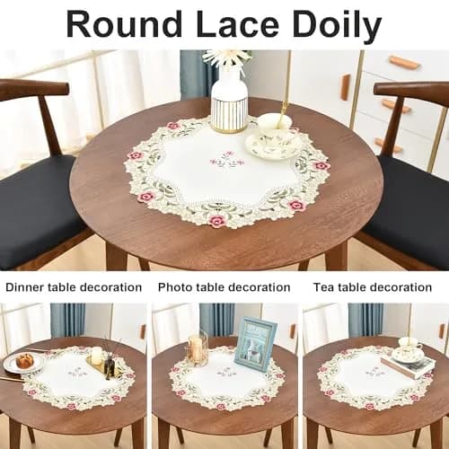 Wolkemer 2 Pack Round Doily Embroidered Tablecloth 51cm (20 inch) | Jacquard Floral Style for Dining & Parties thumbnail 5